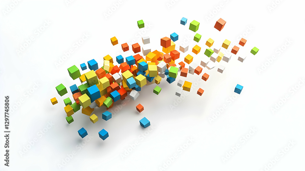 Aufkleber scattered colorful cubes against white background creating modern digital design