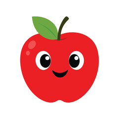 Red apple with a smiling face & white background