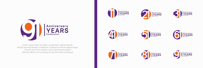 anniversary logotype set. vector design purple and orange color can be use for celebration moment
