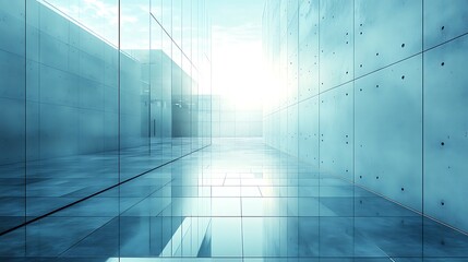 Obraz premium Modern glass corridor, city view