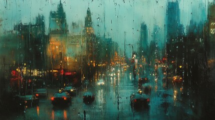 Obraz premium Urban Rainy Evening with Macro Sliding Trails