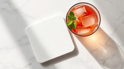 Square coaster on a table mockup