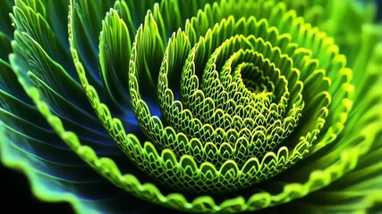 Vivid green spiral formation showcases intricate patterns of nature under soft light - Powered by Adobe