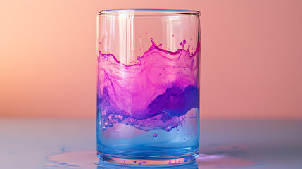 solution in a beaker, shifting from purple to pink as it reacts 