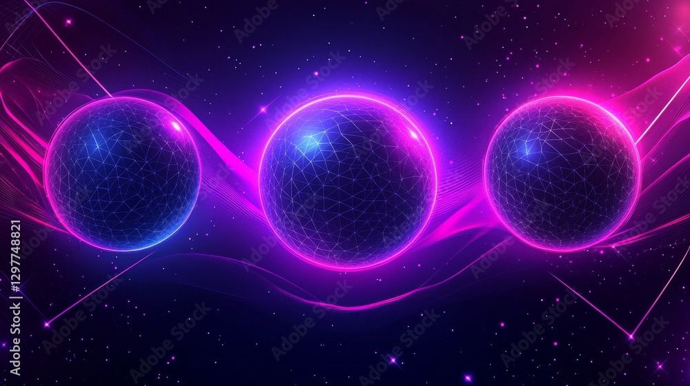 Poster abstract purple futuristic globe illuminated network connection for virtual technology and artificia
