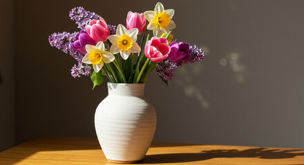 Fototapeta premium Spring Floral Arrangement in a Ceramic Vase