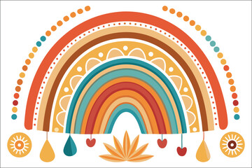 Vibrant Hand-Drawn Rainbow Seamless Pattern &ndash; Colorful Boho Digital Design