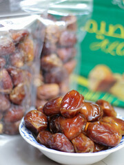 Close-up of juicy dates in a bowl