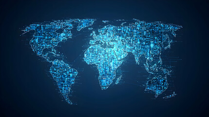 Blue Digital World Map Representing Global Connectivity on Dark Background