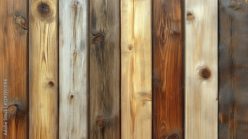 Poster wooden boards with various textures and colors create rustic pattern