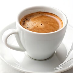 Fototapeta premium A cup of espresso on a white saucer. Perfect for coffee shop menus or cafe websites.
