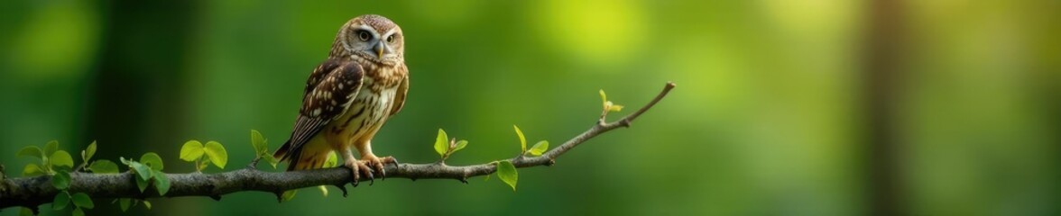 Fototapeta premium A delicate vine wraps around the owl's talons as it sits on a slender branch, owls, wildlife