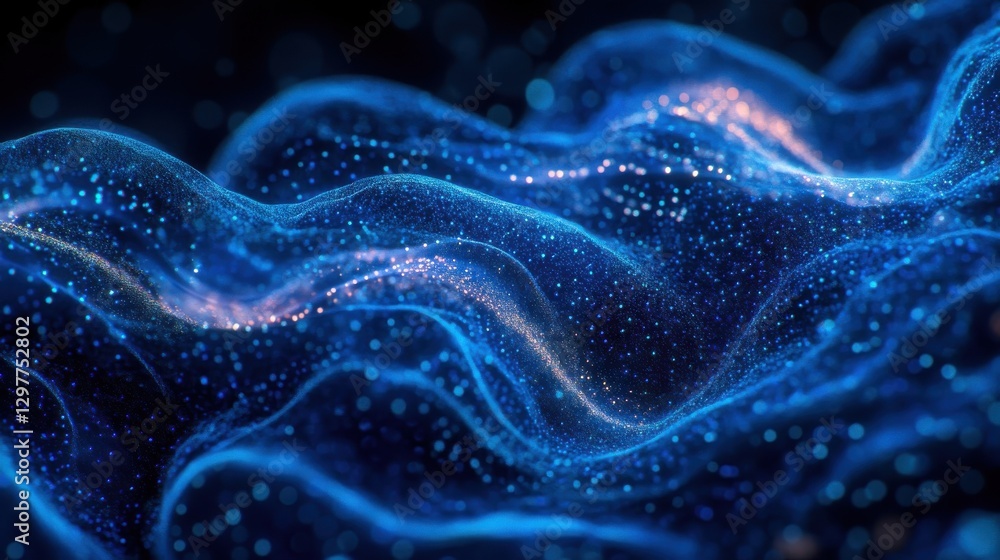 Aufkleber an abstract rendering of wavy blue light and sparkling particles