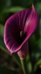 A single dark purple calla lily with black spots, calla lily, nature