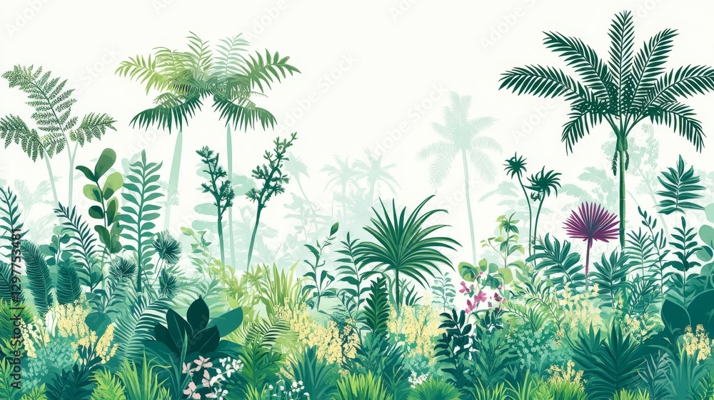 Poster ethereal botanical landscape with misty trees and subtle colors evoking calm nature scenery suitable