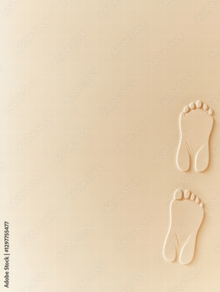 Poster footprints pressed into smooth sand beside a soft beige background. generative ai