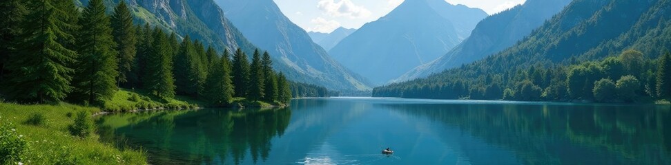 Dense forest of trees leans against mountainside, forest, lake, trees