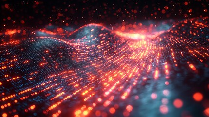 Abstract Red and Blue Glowing Particle Wave Background Digital Art