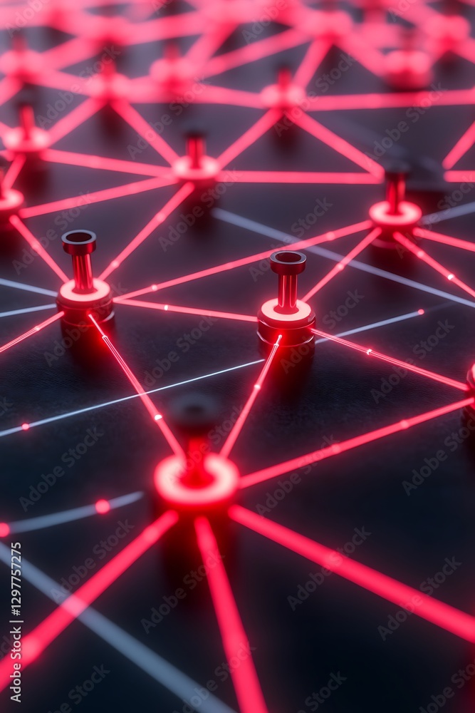 Poster abstract network visualization with glowing red connectors for science concept