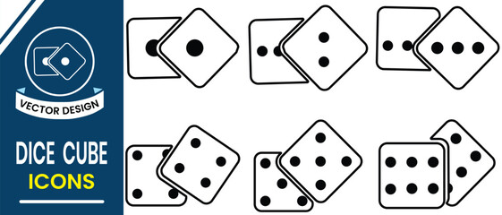Playing dices vector. Dice black icon, vector set. Dice cube silhouette, top, sides view dice vector. Ludo game dice cube icon, vector. Vector illustration.