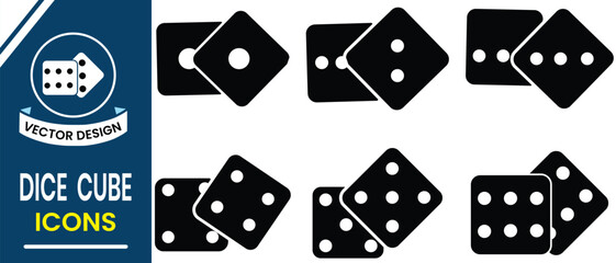 Dice black icon, vector set. Dice cube silhouette, top, sides view dice vector. Ludo game dice cube icon, vector. Vector illustration.