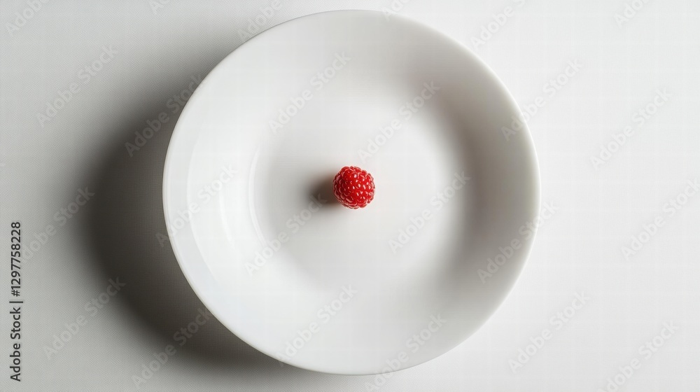 Aufkleber fresh raspberry placed on a white plate creates an elegant and minimalist culinary presentation. gen