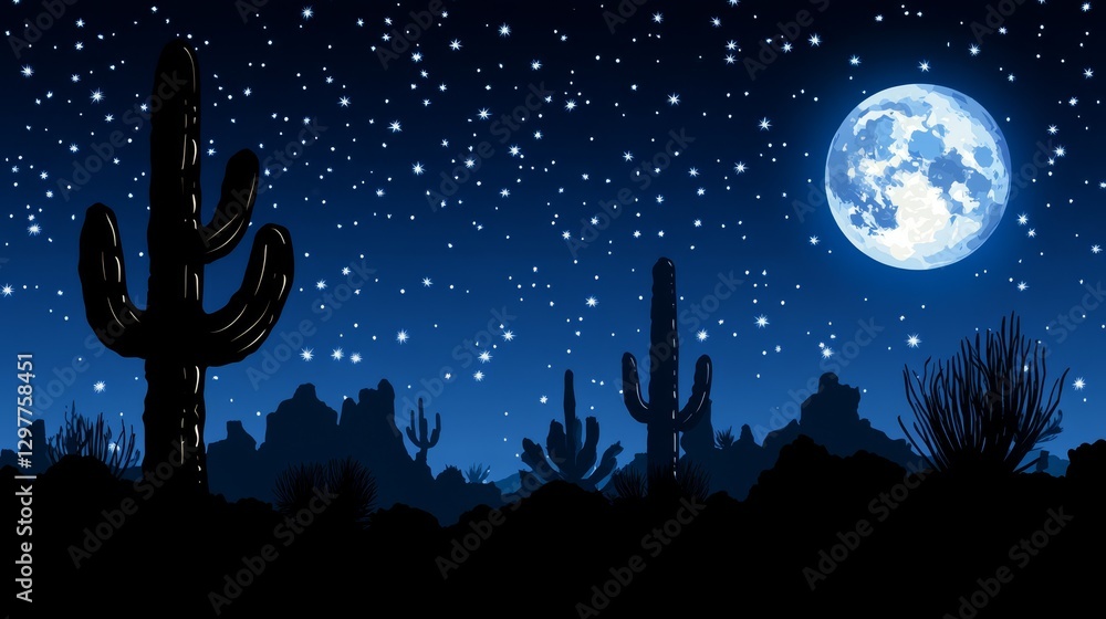 Poster pixelated desert nightscape under a shimmering moon a captivating retro style scene with cactus and 