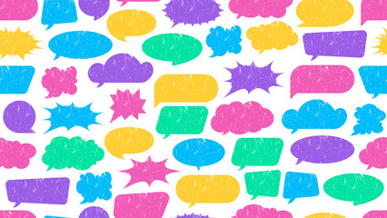 Colorfull speech bubble seamless pattern, ideal for stationery items like notebooks, planners, and gift wrap. Perfect for social media graphics. Vector illustration.