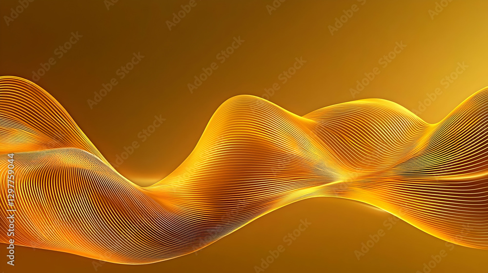 Poster abstract golden wave pattern against a warm toned background with glowing light and a metallic textu