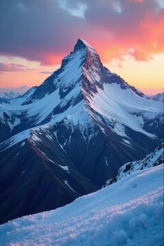 Glacier covered peak of Mount Bona at sunrise, alaska range, peak, frozen tundra