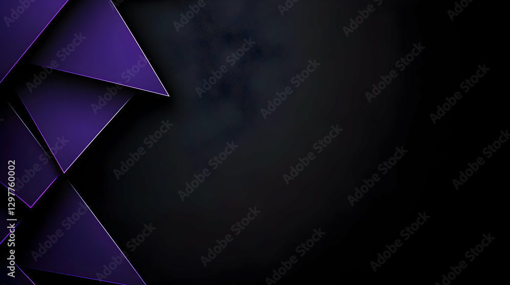 Poster abstract triangular design with purple and silver edges against black gradient background
