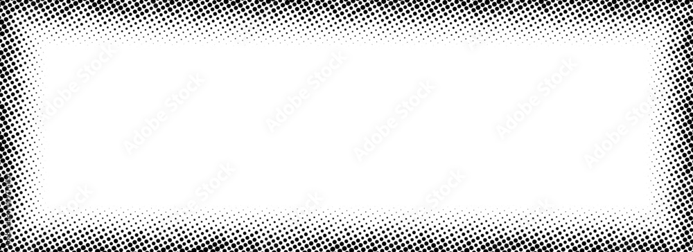 Aufkleber halftone rectangle grain frame. black comic dotted border. pop art fading gradient frame backdrop. b