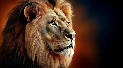 Fototapeta premium Majestic lion portrait, African savanna, sunset