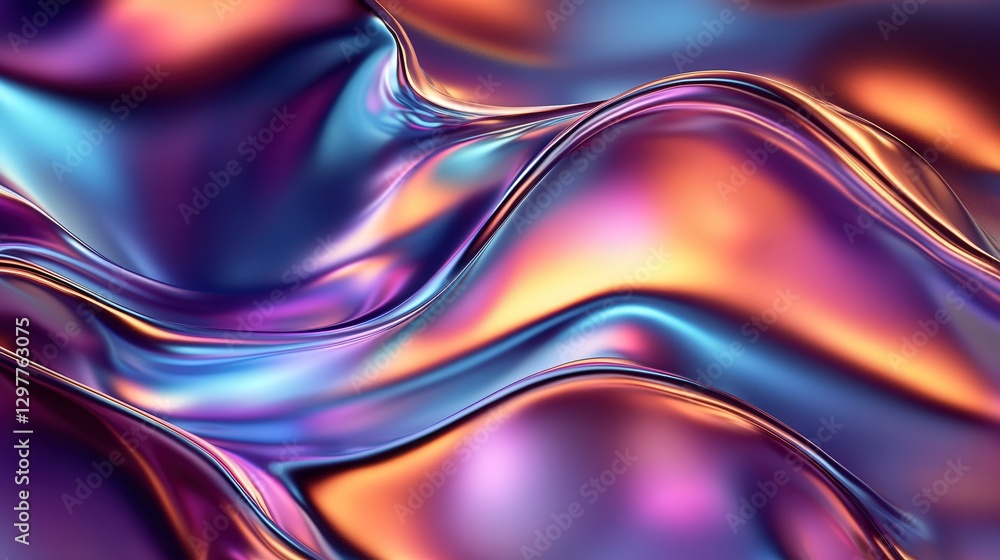 Poster holographic surface with shimmering waves of color, reflecting light in a mesmerizing and futuristic