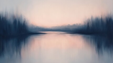 Fototapeta premium Tranquil lake under soft sky, abstract ethereal landscape painting