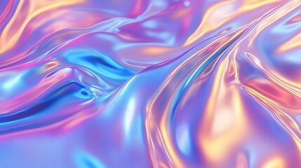 holographic foil with mesmerizing, silky light distortions, flowing in fluid metallic reflections.