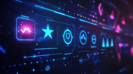 futuristic hologram customer service review board with glowing UI elements and smooth transitions