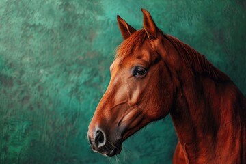 Obraz premium Chinese New Year 2026 red horse stands poised in front of a vibrant green background, highlighting its striking features and natural grace. Symbol for posters calendars stationery cards banners.