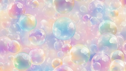 Colorful repeating pattern of soap bubbles against a pastel background creating a joyful atmosphere. Generative AI