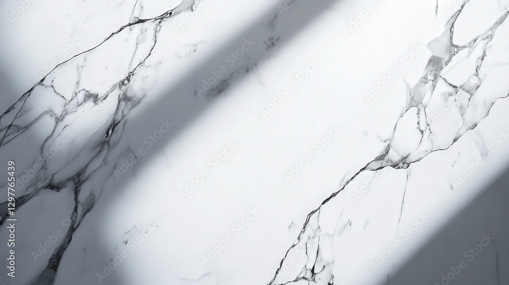 Poster marble tabletop with intricate veining, complemented by a play of light and abstract shadows on a pl