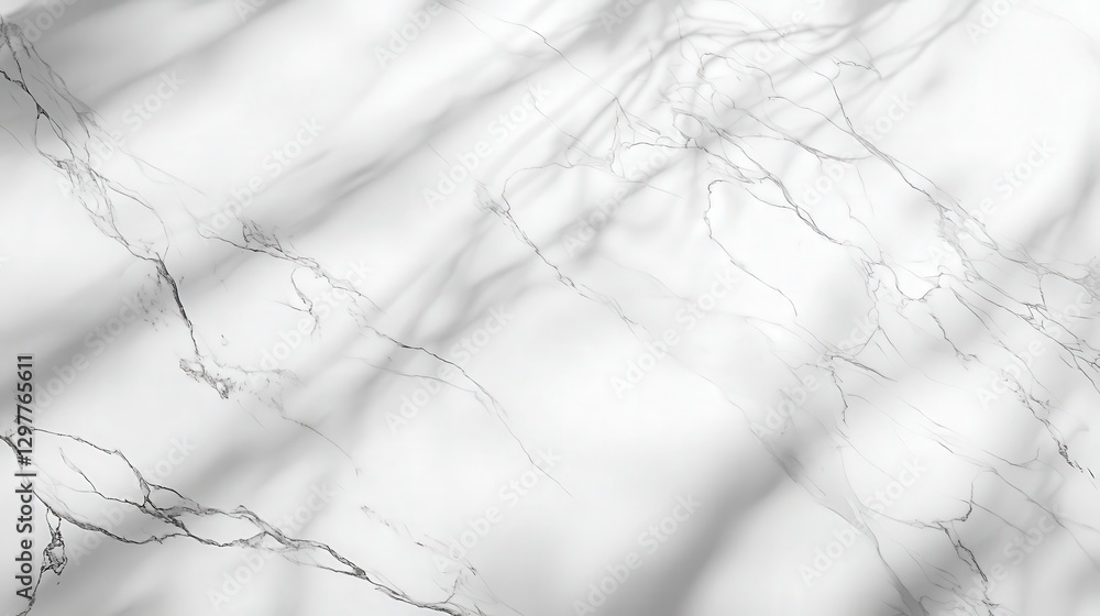 Poster marble tabletop with intricate veining, complemented by a play of light and abstract shadows on a pl