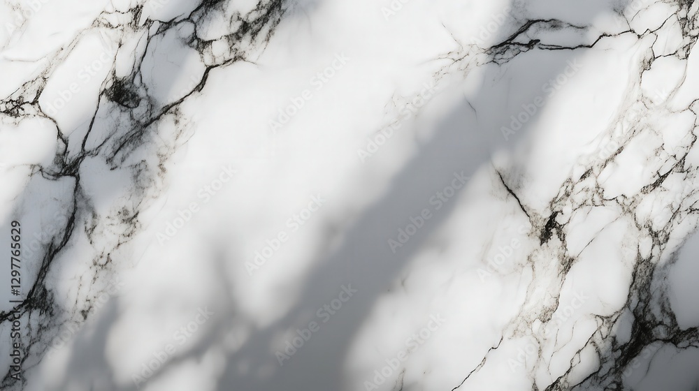 Poster marble tabletop with intricate veining, complemented by a play of light and abstract shadows on a pl