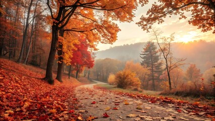 Fototapeta premium Autumn road through colorful forest