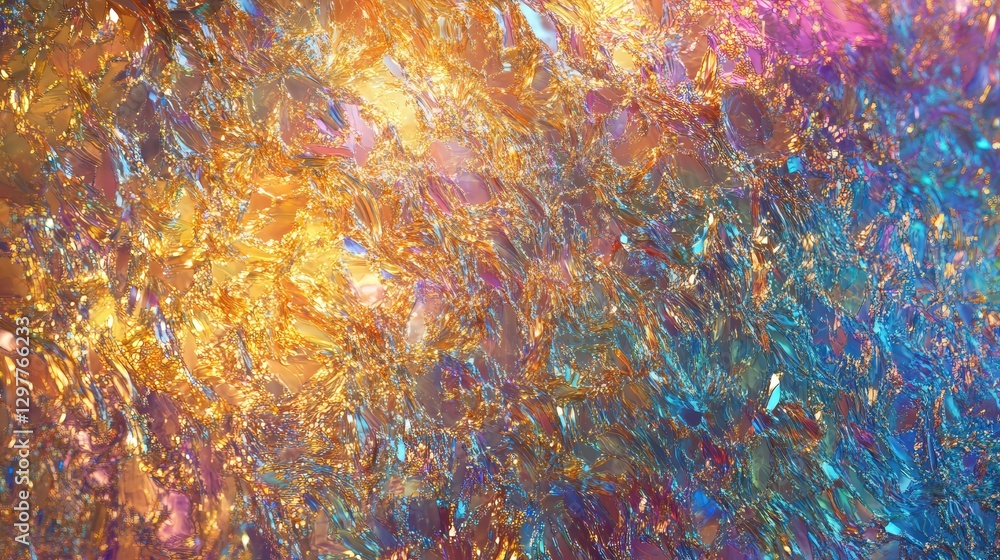 Poster iridescent foil with smooth, liquid-like light distortions, creating a dynamic abstract holographic 