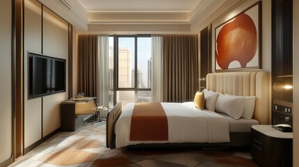 Fototapeta premium hospital room with custom-embroidered linens, a private entrance, exclusive gourmet dining options, and a state-of-the-art entertainment hub.