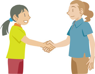 握手するアジアと欧州の子供たち