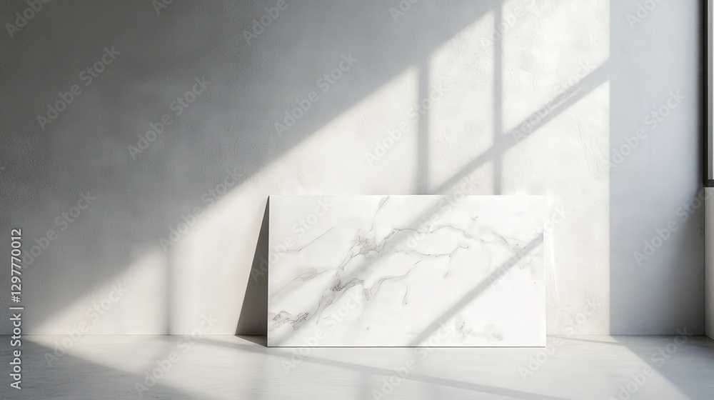 Poster marble tabletop with gentle gray streaks, reflecting soft ambient light, forming abstract shadow pat