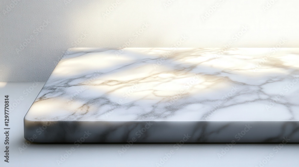 Poster carrara marble tabletop with smooth, elegant textures, illuminated by soft light, creating artistic 