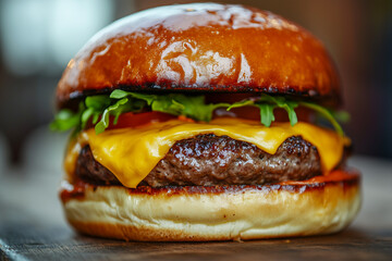Tasty cheeseburger with crispy french fries