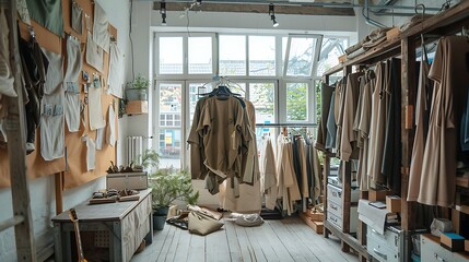 Cozy and Minimalist Clothing Shop Interior with Natural Light and Soft Color Palette